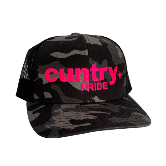 Cuntry Pride 6 Panel Camo Snap Back Trucker Cap