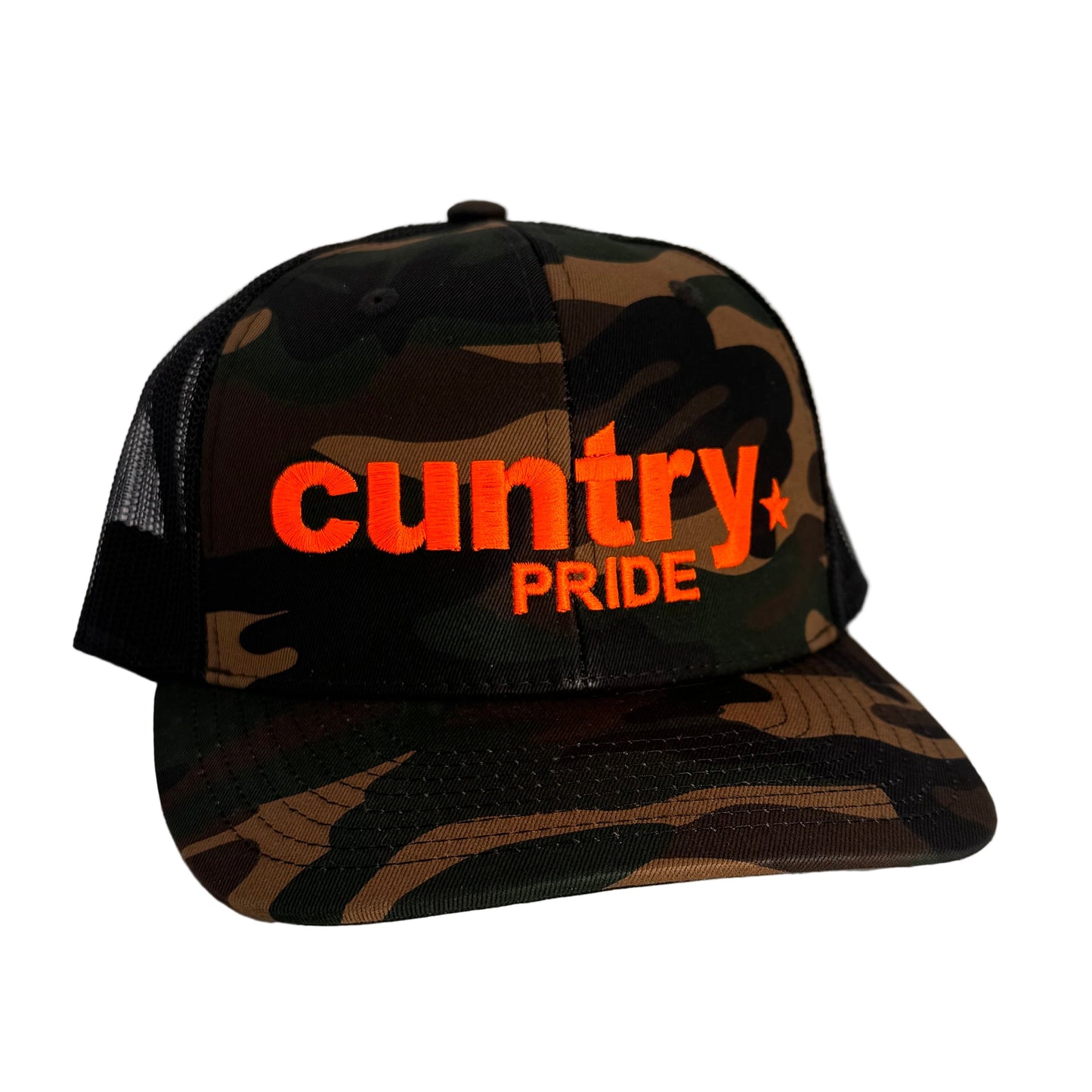 Cuntry Pride 6 Panel Camo Snap Back Trucker Cap