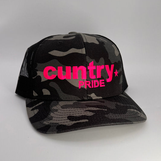 Cuntry Pride 6 Panel Camo Snap Back Trucker Cap